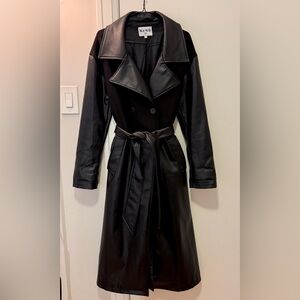 NA-KD Black Faux Leather Trench Coat